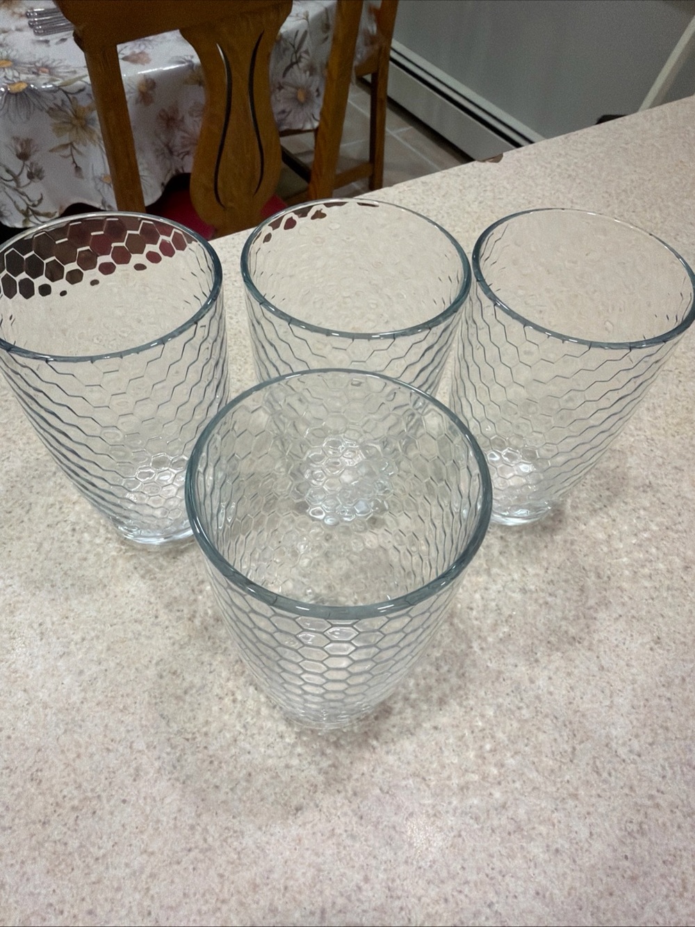Vintage Pasabuhce Clear Hex-Pattern Glass 5.5 in Tumblers - Set of 4 honeycomb - Picture 3 of 15